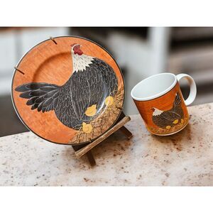 Warren Kimble Henny Penny Rooster Mug & Salad Plate Set Sakura